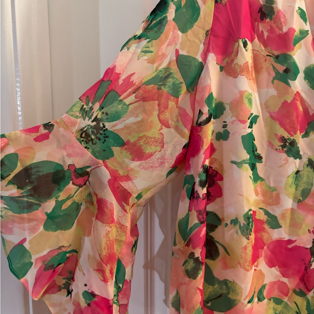 Evan Picone Black Label Floral Print Ruffle Sleeve Blouse Sz XL $59 - Picture 6 of 8